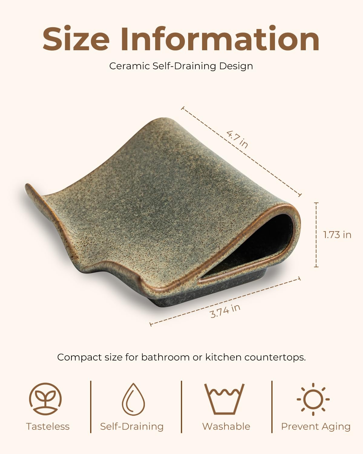 Zoeeker Self-Draining Soap Dish, Ceramic Bar Soap Holder Waterfall Design Soap Saver for Bathroom, Kitchen, Sink, Countertop, Keeps Dry, Variegated Brown Glaze
