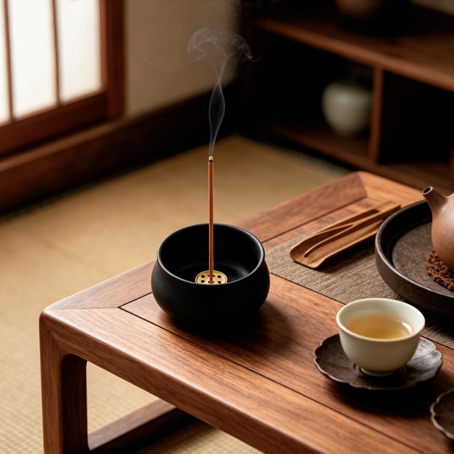 MrMrKura Ceramic Incense Holder for Sticks, Incense Burner Holder Ash Catcher with Non-Slip Pads, Incense Stick Holder for Unique Home Decor/Meditation/Yoga/Gift (Black)