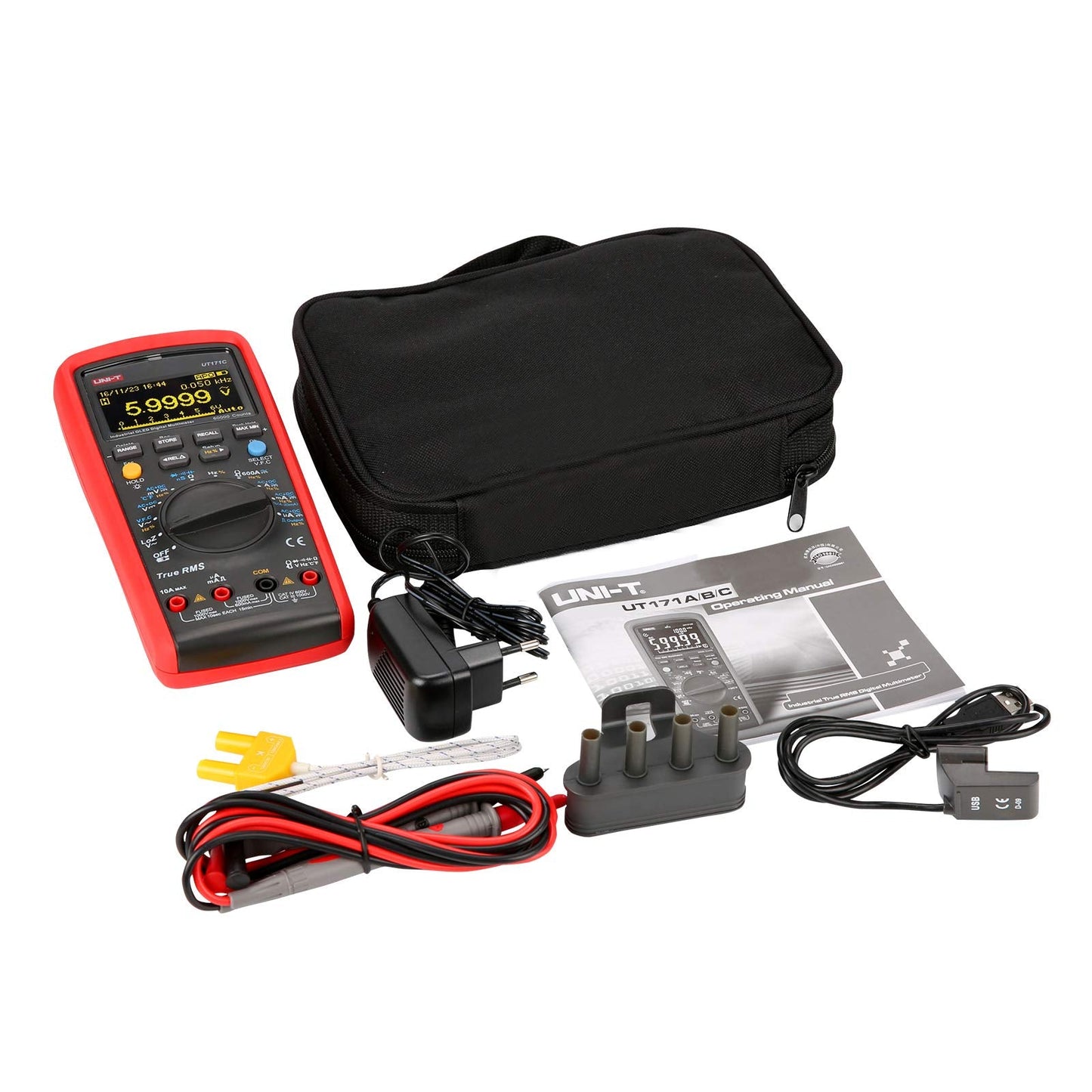 UNI-T Industrial Digital Multimeter UT171C, True RMS 60,000 Counts Square Wave Output LOZ (ACV) Data Storage AC DC Volt Current Ohm Admittance Capacitance Frequency Temperature Diode Continuity NCV