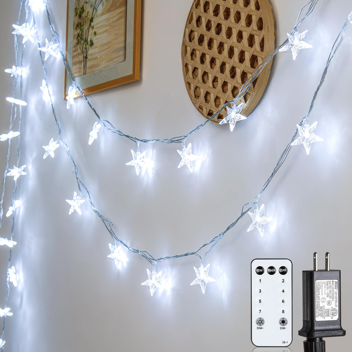 Star String Lights 59 Ft 100 LED Christmas Lights Plug in with Remote Timer Connectable Twinkle Lights for Bedroom Wedding Christmas Tree Indoor Outdoor Decor, Cool White