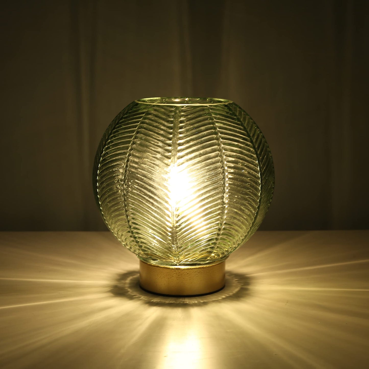 LUSHARBOR Battery Operated Lamp with Timer, Decorative Green Glass Table Lamp Cordless, Small Ambient Lamp for Bedside Bedroom Living Room Decor -Green