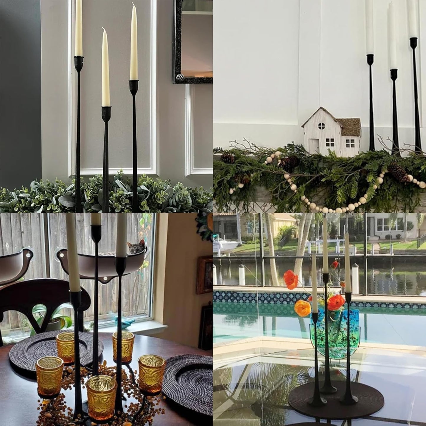 Denique Iron Taper Candle Holder Set of 3, Black Candlestick Holders 19.3”17” 14” Heightening Decorative Candle Stand Set for Wedding, Dining Table, Home Decoration (Black)