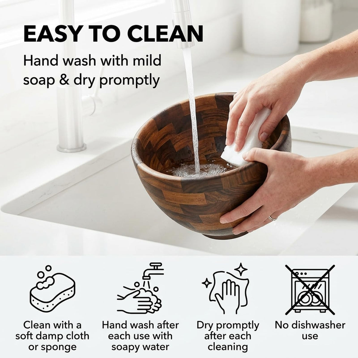 Binken Walnut Wooden Mixing Bowl Compatible with 4.5 & 5 QT Tilt-Head Stand Mixers, 5 Quart Natural Wood Dough Bowl for Baking, Kitchen Prep & Serving