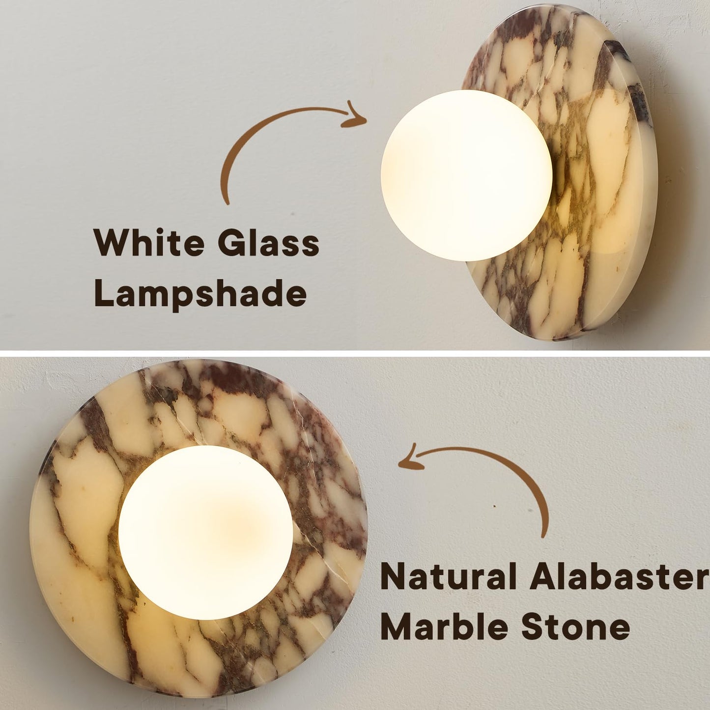 DLITISH 7.9 inch Natural Marble Wall Sconce, 1-Light Modern Alabaster Wall Lamp with Glass Lampshade, G9 Base Hardwired Stone Sconce Light for Bedroom, Living Room, Corridor, Bathroom, Entryway