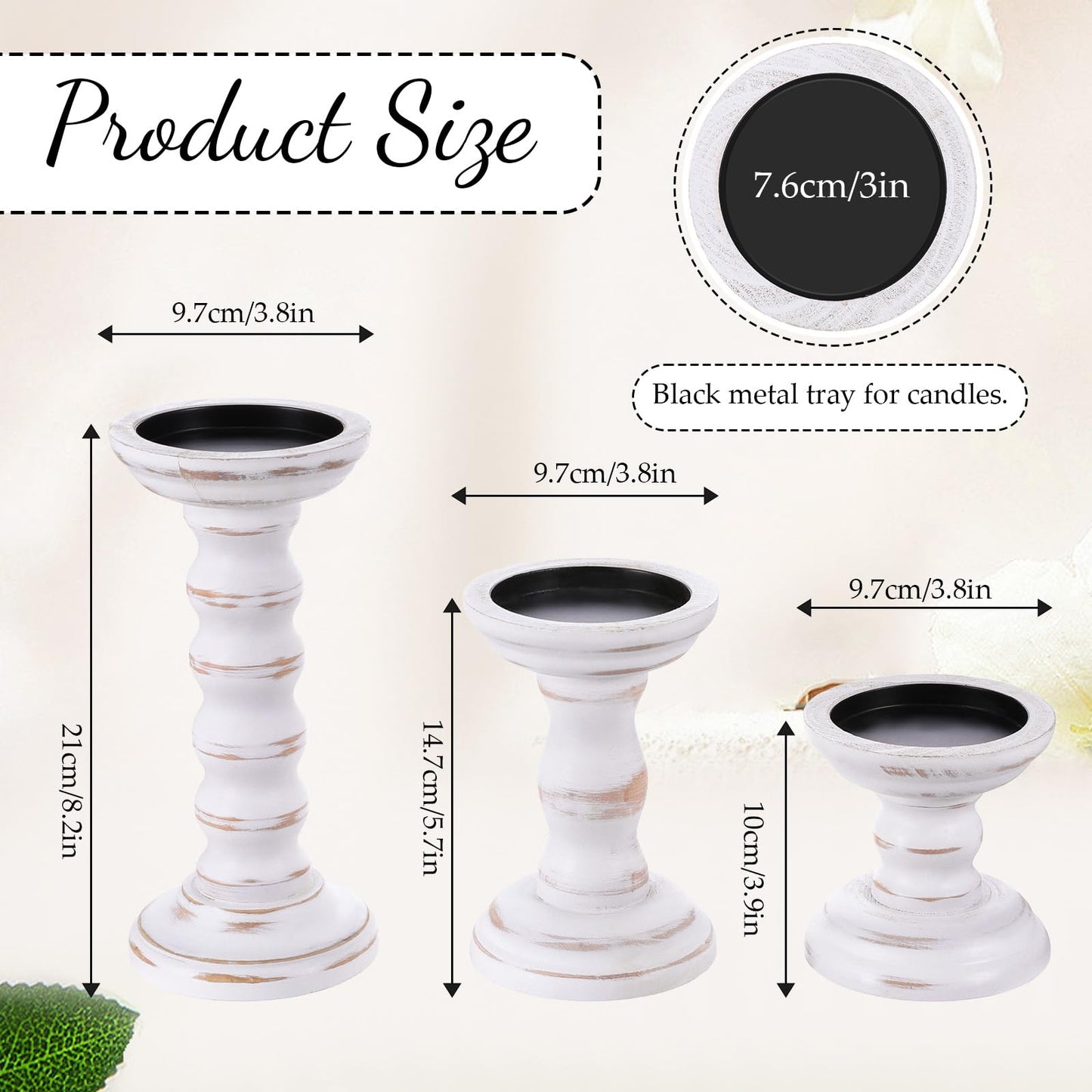 Rustic Candles Holder Set of 3 Farmhouse Wood Candle Holders Rustic Wooden Candle Stand Decorative Wood Candlestick Holdersfor Living Room, Table Centerpiece Dining Fireplace(White)
