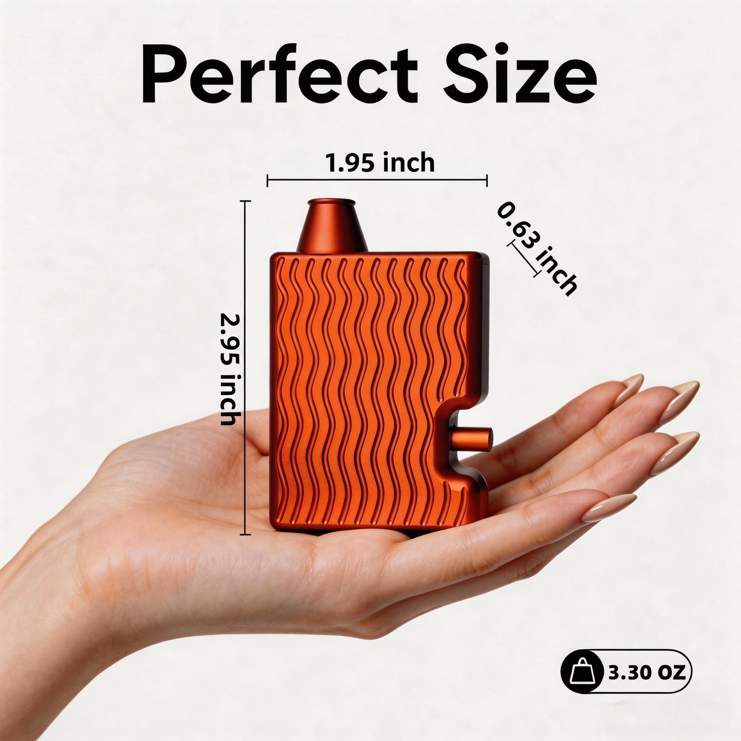 Pepper Shaker Powder Dispenser | Aviation-Grade Aluminum Alloy | One-Button Operation | Magnetic Loading Door | Leak-Proof Discreet Wave-Textured Design | Pocket-Sized (Matte Orange)