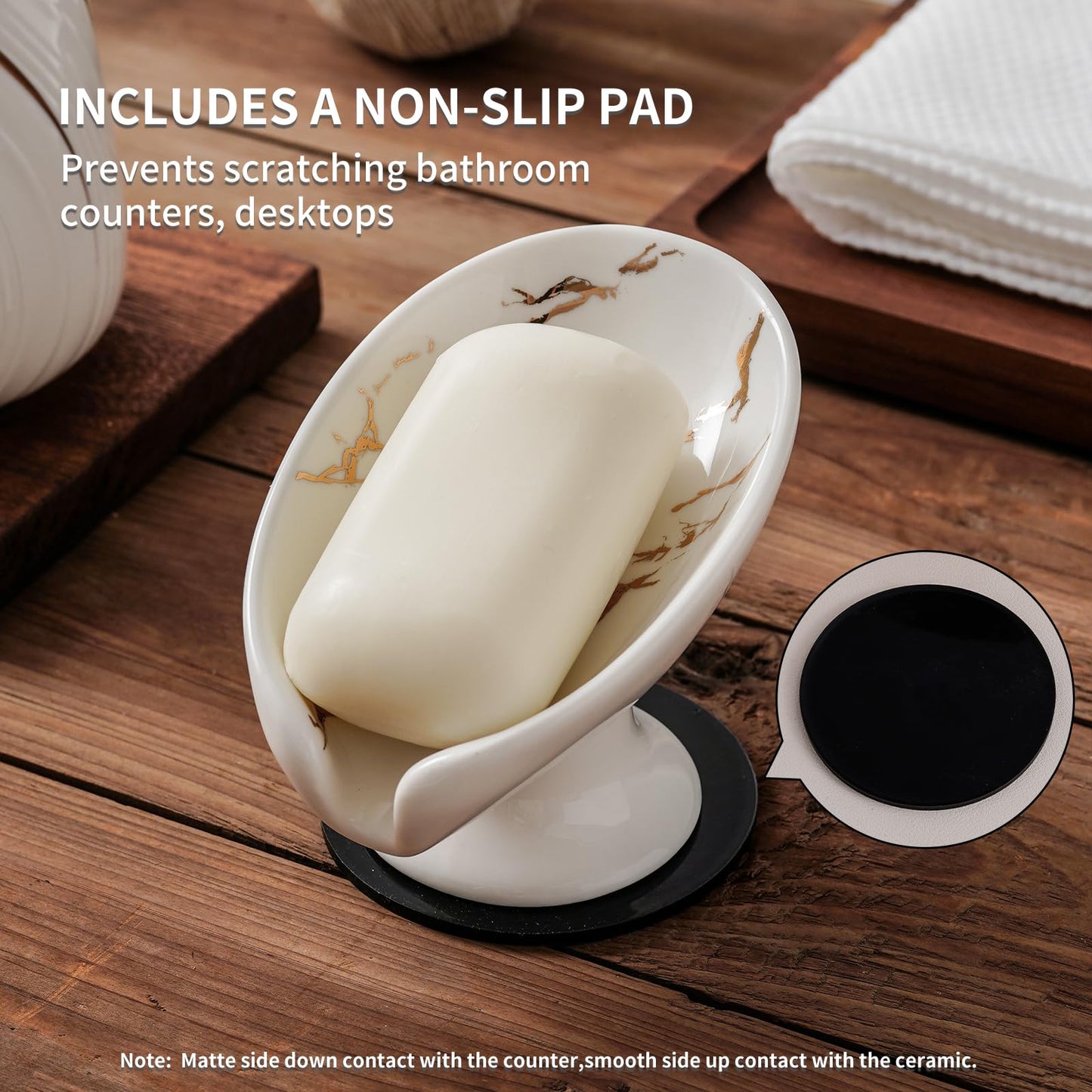 Agyiuns Soap Dish, Soap Holder Self Draining Leaf Shape Soap Dishes，White and Gold Marble Pattern Ceramic Draining Soap Tray for Shower, Bathroom Sink, Kitchen (Small Size-Marble White, 1)