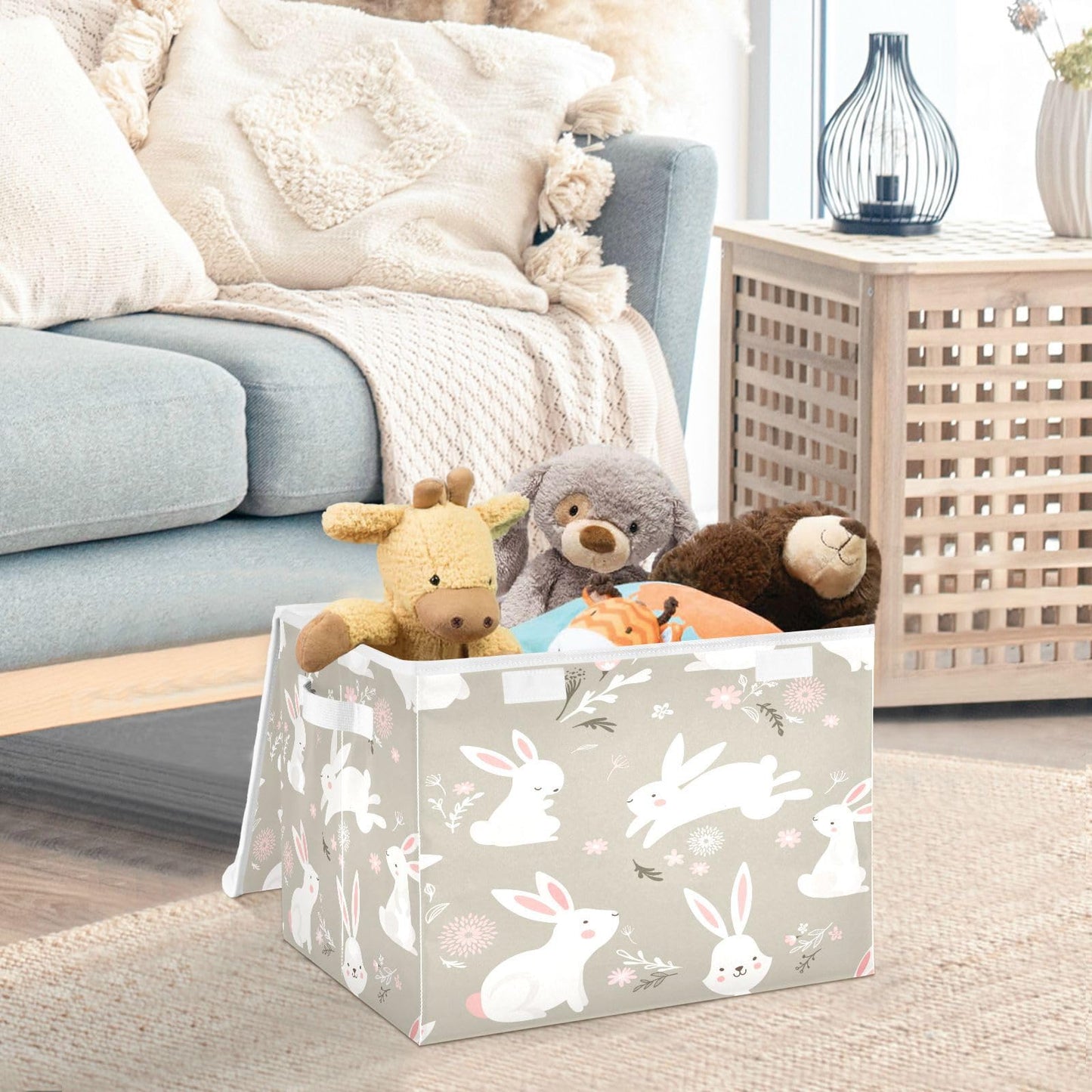 YETTASBIN Easter Bunny Storage Basket with Lid and Handles, Large Collapsible Fabric Storage Bins Durable Storage Organizer for Shelves, Closet, Bedroom, School, Office, Home Decor