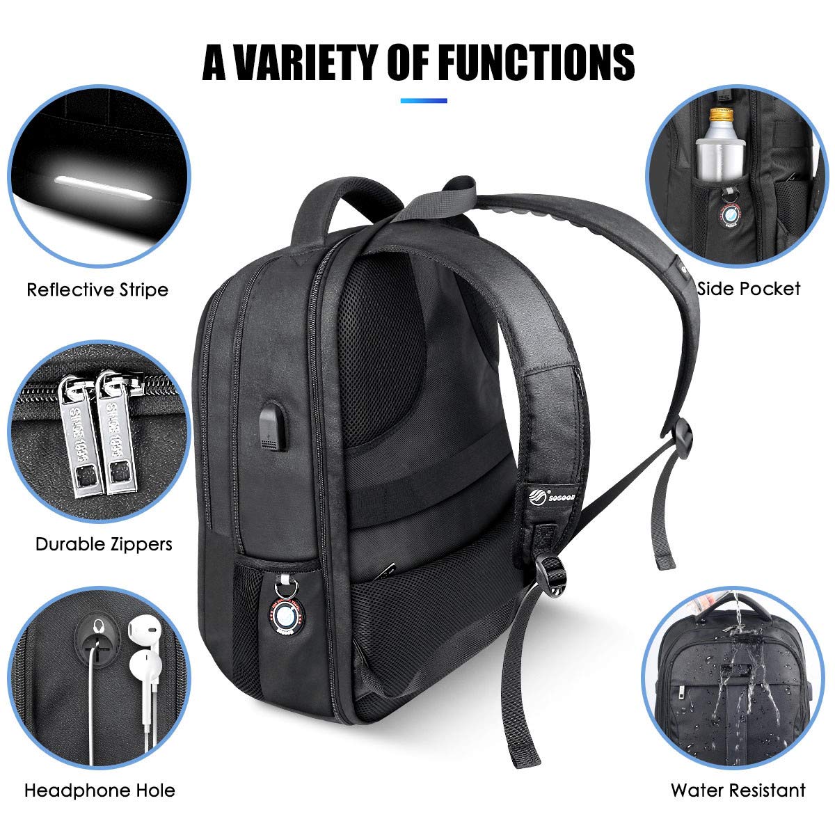 Laptop Backpack, Anti-Theft Business Travel Work Computer Rucksack with USB Charging Port, Large Lightweight College High School Bag for Boy Men Women (15.6inch)