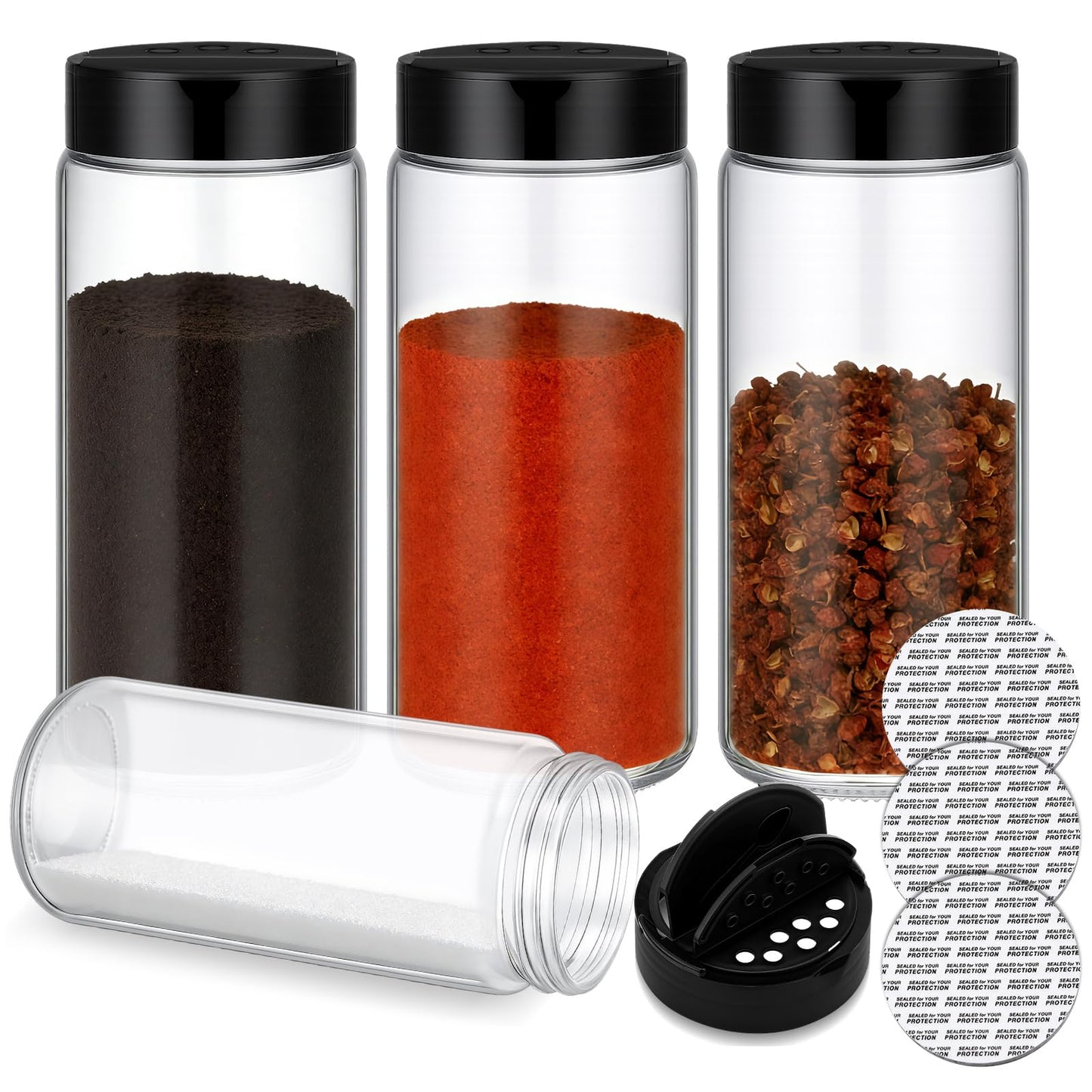 Acellegic 3 Pack 16 oz Glass Spice Jars with Shaker Tops Lids Large Spice Bottle with Lids for Kitchen, Herbs, Sugar, Pantry Herb Salt Pepper Storage (Round)