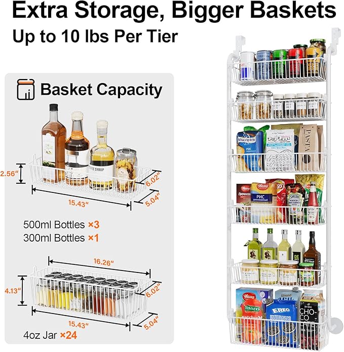 Delamu Large Over the Door Pantry Organizer, 6-Tier Metal Pantry Door