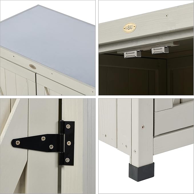 HABAU Outdoor Storage Cabinets Weatherproof for Patio, Garden Work Bench with Shelves & Metal Tabletop, Wooden Potting Table Workstation