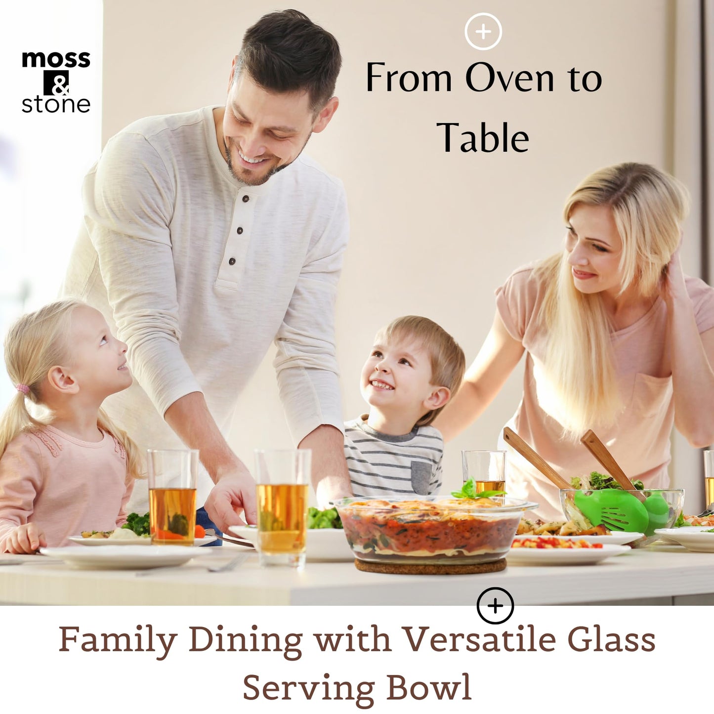 Moss & Stone 6-Piece Clear Glass Casserole Dishes for Oven With Lids, Durable Tempered Borosilicate Glass Bakeware Set, Microwave Safe, 3 Round Sizes for Cooking, Serving & Storage