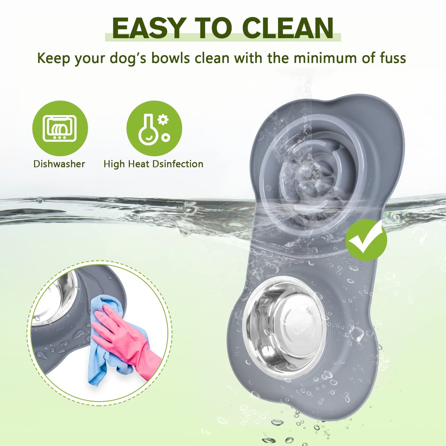 pecute Dog Bowls to Slow Down Eating, Slow Feeder Dog Bowl, Dog Slow Feeder Bowl Food-Grade Safe with Non-Slip Non-Spill Silicone Mat, Stainless Steel Slow Feeder Cat Bowl Interactive Fun for Dog Cat