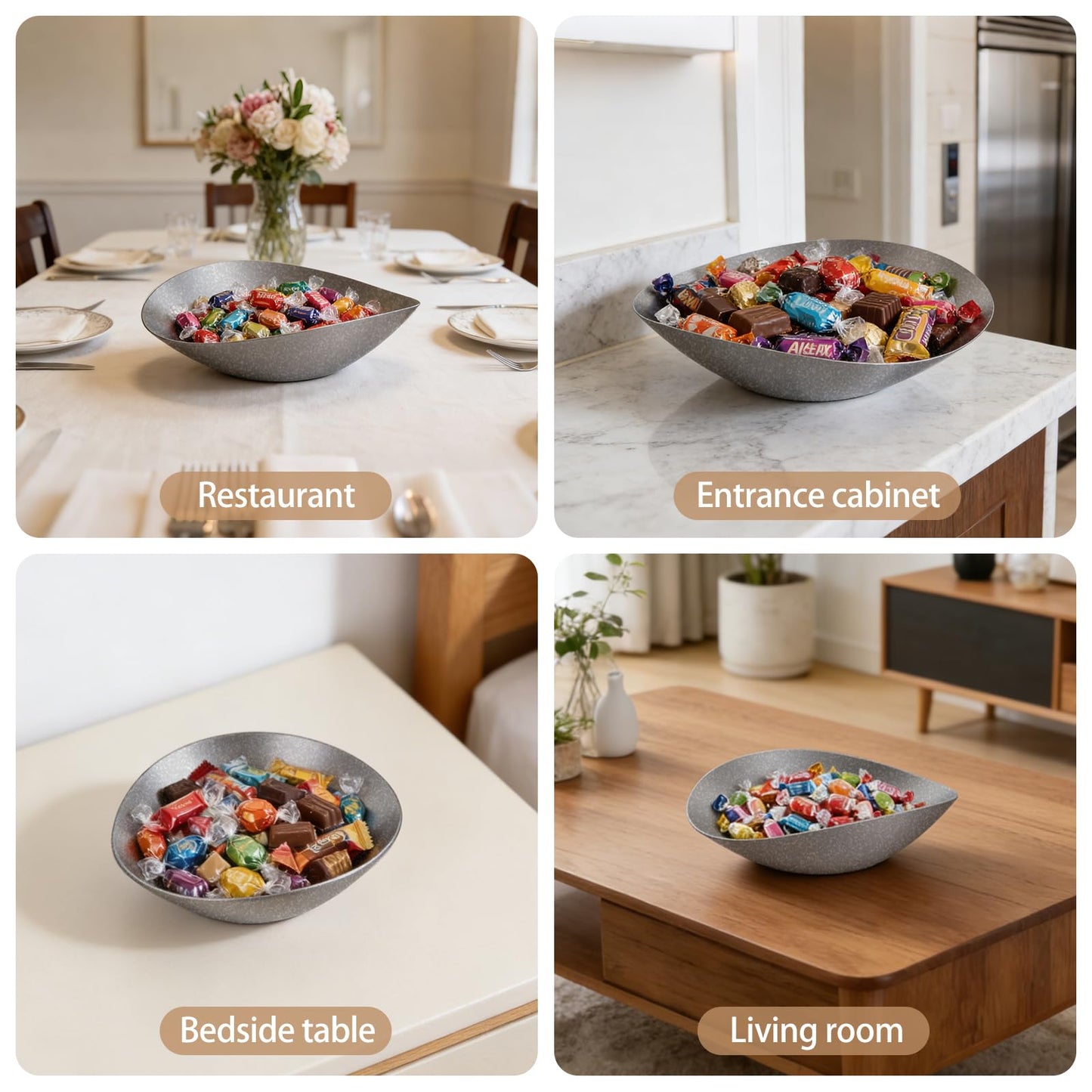 Candy Bowl, Candy Dish for Office Desk, 8.2" x 7.7" x 2.2" Stainless Steel Irregular Retro Candy Bowls Decorative, Candy Bowl for Office, Silver Metal Candy Dishes, Key Bowl For Entryway Table