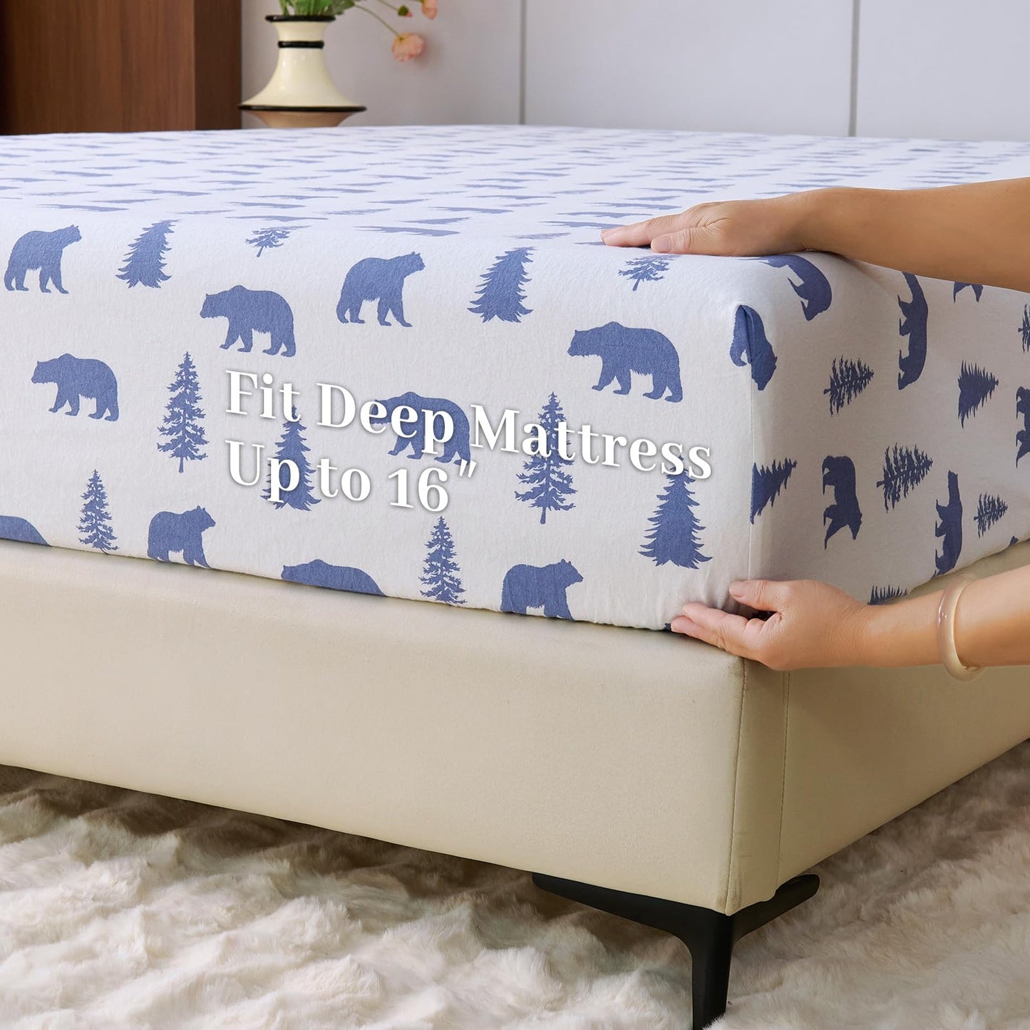 LANYETON 100% Cotton Flannel Fitted Sheet Only, Ultra Soft Cozy Warm Fitted Bottom Sheet for All Season, 16" Deep Pocket, Twin
