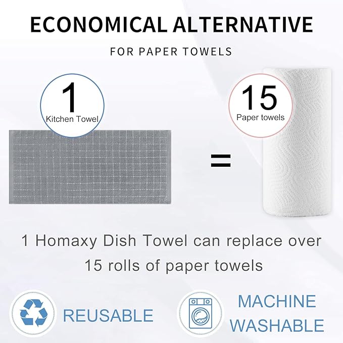 Homaxy 100% Cotton Terry Kitchen Towels, Checkered Designed, Soft and Super