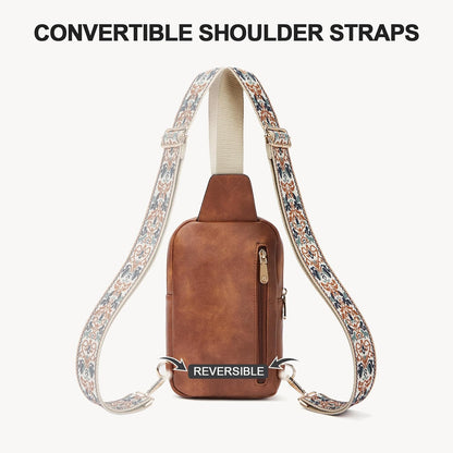 BOSTANTEN Sling Bag Quilted Crossbody Bags for Women Cross Body Purse Leather Fanny Pack with Adjustable Guitar Strap