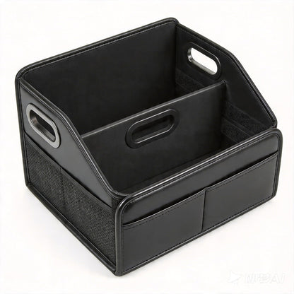 Adullama Car Storage Organizer Reinforced Dividable Leather Car Caddy Basket for Front Seat Floor Back Sturdy Frosted Handle 8 Compartments Adjustable Strap Buckles Slip-Resistant (Normal)