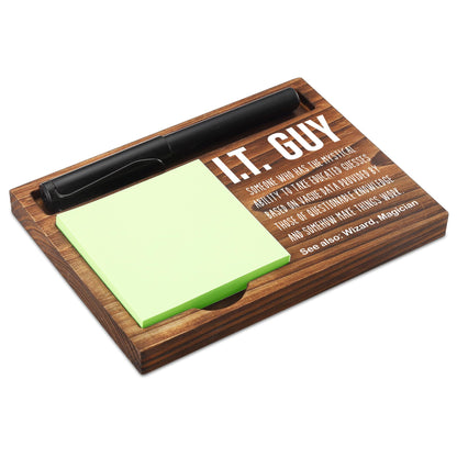 Funny I.T. Guy Sticky Note Holder Wooden Notepad & Pen Holder 6.5" x 4.7" IT Tech Sticky Note Pad Holder Dispenser for Desk I.T. Guy Definition for Tech Support Work Appreciation Gifts, NPA243