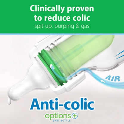 Dr. Brown's Anti-Colic Options+ Narrow Glass Baby Bottle Starter Set with Level 1, 2, and 3 Nipples, Silicone Sleeves, Soft-Touch Brush, Travel Caps, and HappyPaci, 0m+ (Packaging May Vary)