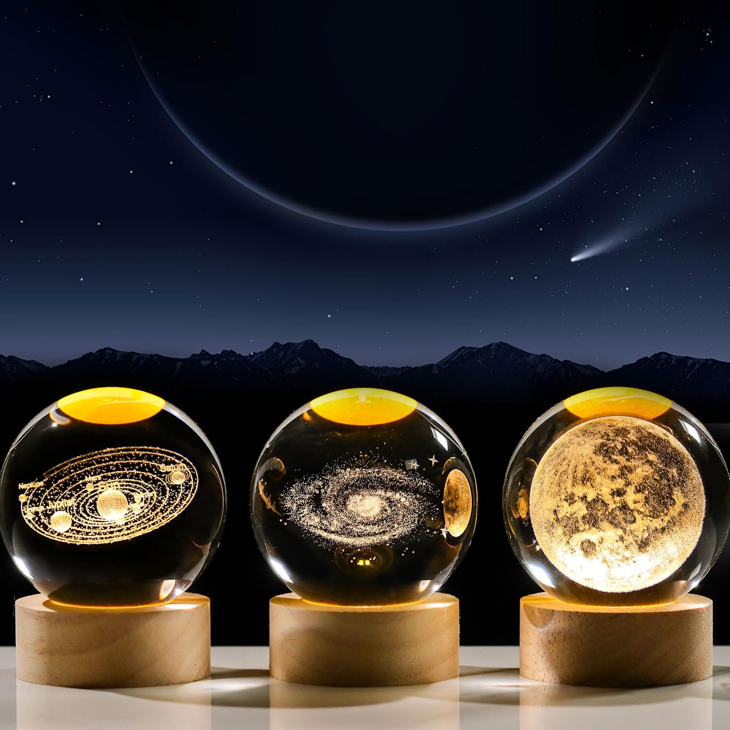 Movdyka 3D Crystal Galaxy Ball Space Decor Lamp Science Astronomy Gifts for Kids, Laser Engraved Galaxy Model Universe Night Light Gift Idea for Graduation Mothers Day Christmas