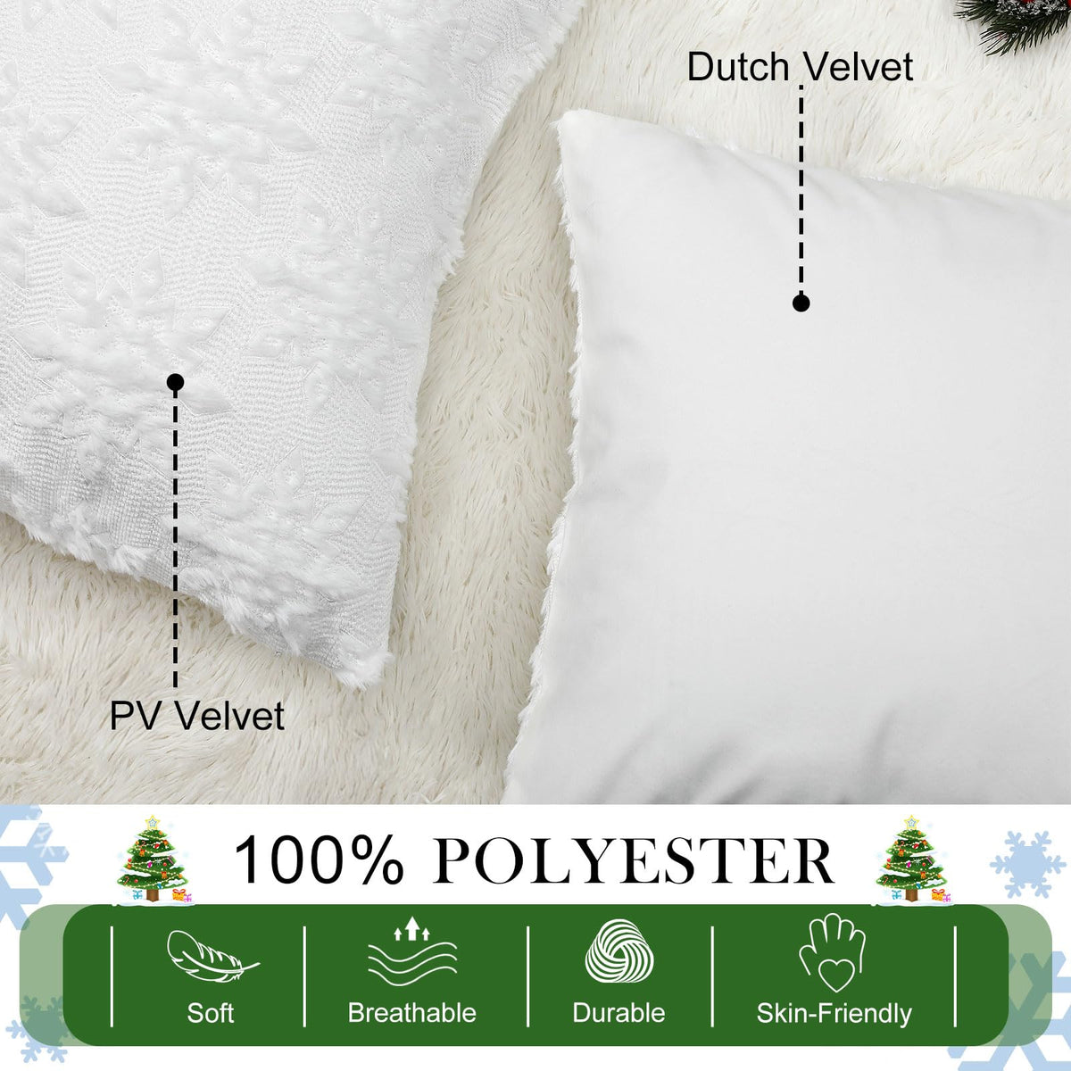 Tudomro 4 Pcs Snowflake Throw Pillow Covers White Winter Pillowcase 3D Embroidered Soft Plush Faux Fur Pillow Covers Winter Modern Home Decorative for Sofa Couch Bed(18 x 18 Inches)
