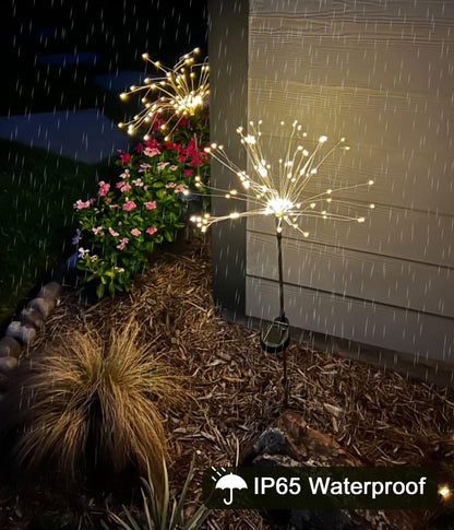 Joysing Firework Solar Lights Outdoor Garden 2 Pack 120 LED Solar Firework Light, 8 Modes Garden Lights Waterproof Starburst Light for Lawn Patio Pathway Decorative - Warm White
