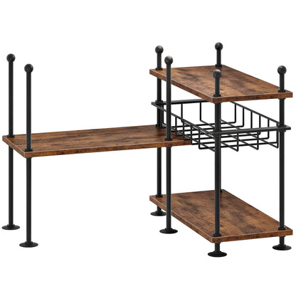 HOOBRO Kitchen countertop Organizer, 4-Tier Adjustable Kitchen Storage Shelf with Rods & Leveling Feet, 3 Configurations, for Cabinet, Countertop, Bathroom, Office, Rustic Brown and Black BF21TL01