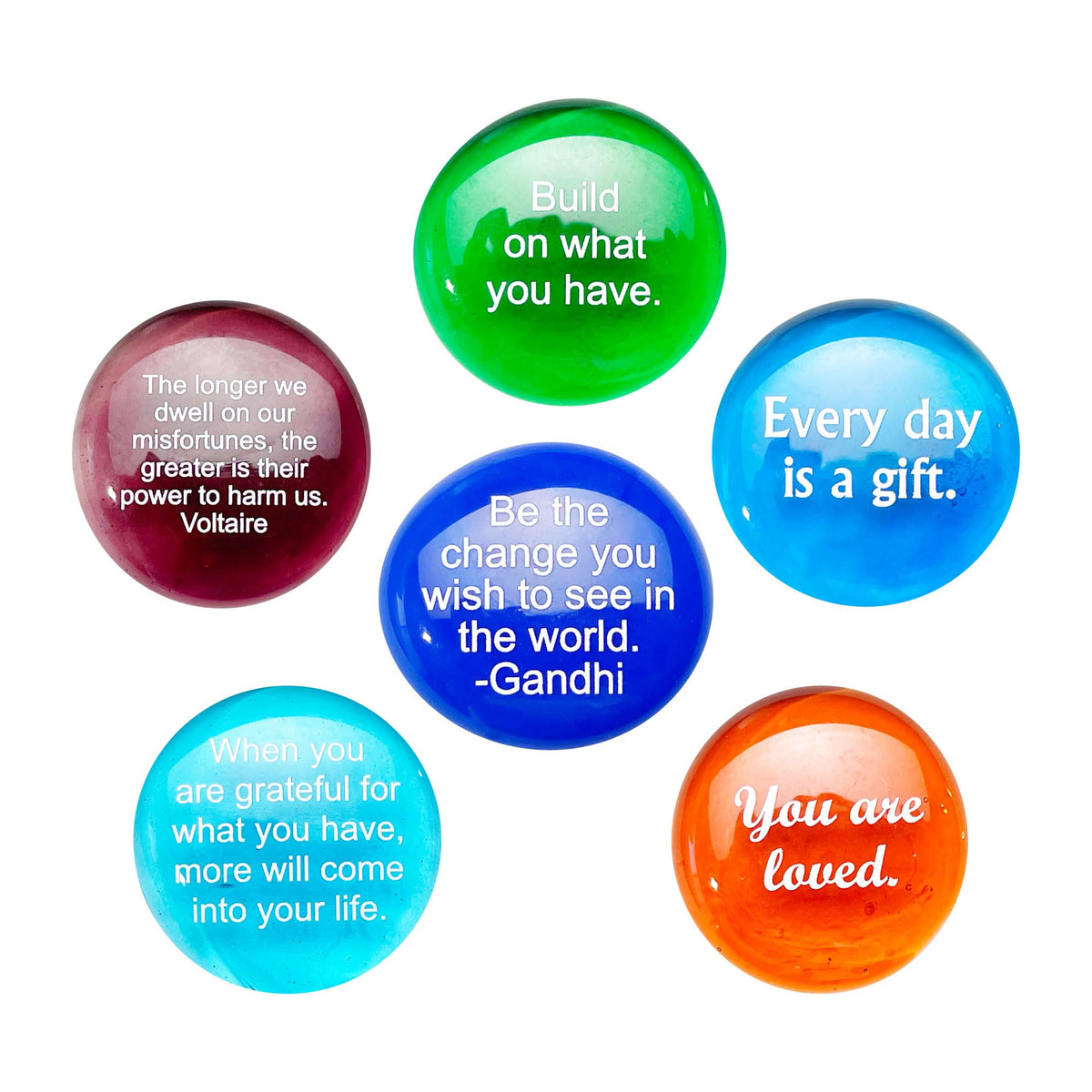Lifeforce Glass Encouragement Stones, Motivational and Inspirational Quotes and Sayings on Translucent and Opaque Glass Stones, Set of 6 in a Deluxe Box