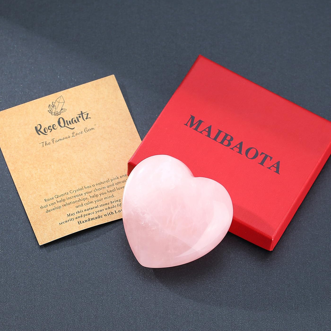 MAIBAOTA 60 mm Rose Quartz Crystals Heart Stone Mothers Day Birthday Gifts for Mom Women Crystal Gifts for Women Natural Reiki Gemstone Polished Heart Shaped Rocks Meditation