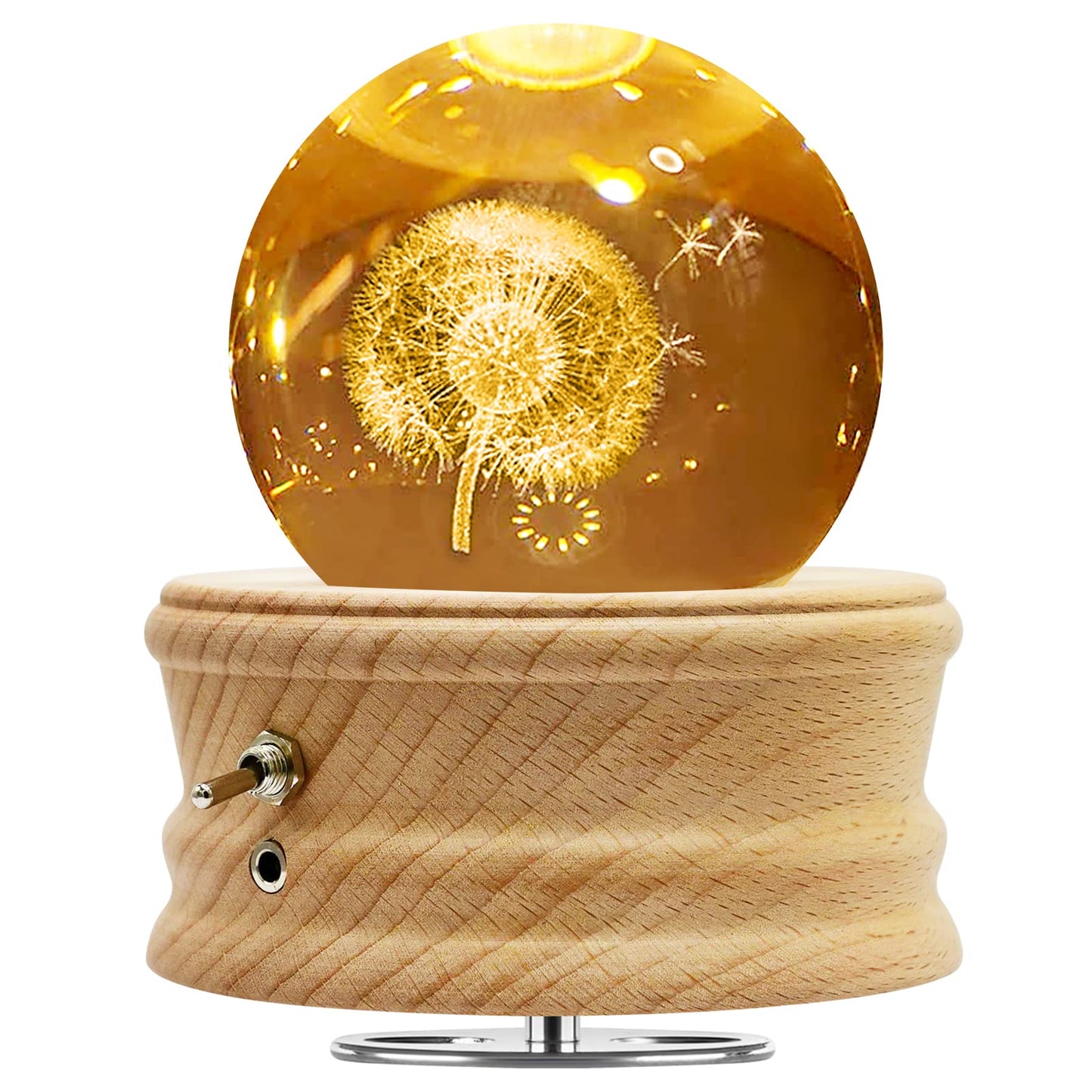 Figermoon 3D Crystal Ball Music Box with Projection LED Light and Rotating Wooden Base, Gift for Birthday, New Year, Christmas, Valentine's Day, Music Boxes for Women Mom Daughter (Dandelion)