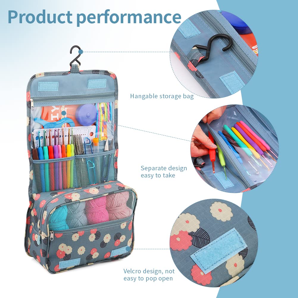 Crochet Kit for Beginners Complete 130 Pieces Starters Knitting Kit with Crochet Yarn, Ergonomic Crochet Hooks and Crochet Accessories in Hangable Storage Bag