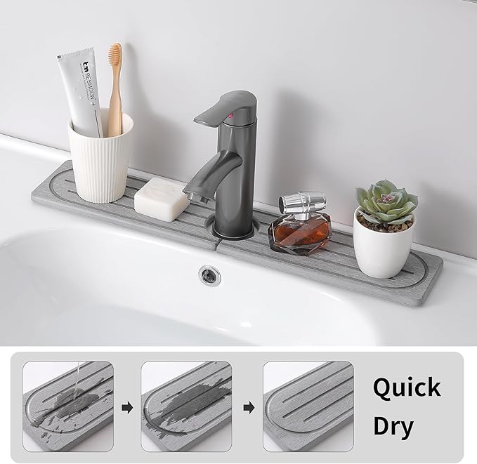 Stone Faucet Mat for Kitchen Sink, Diatomite Fast Drying Absorb Moisture Tray