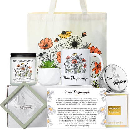 Yeyeplum New Beginnings Box Gifts for Women Daisy Farewell Leaving Away Gifts for Coworkers, New Job Retirement Goodbye, Good Luck Leaving Job, Breakup, Divorce for Friends