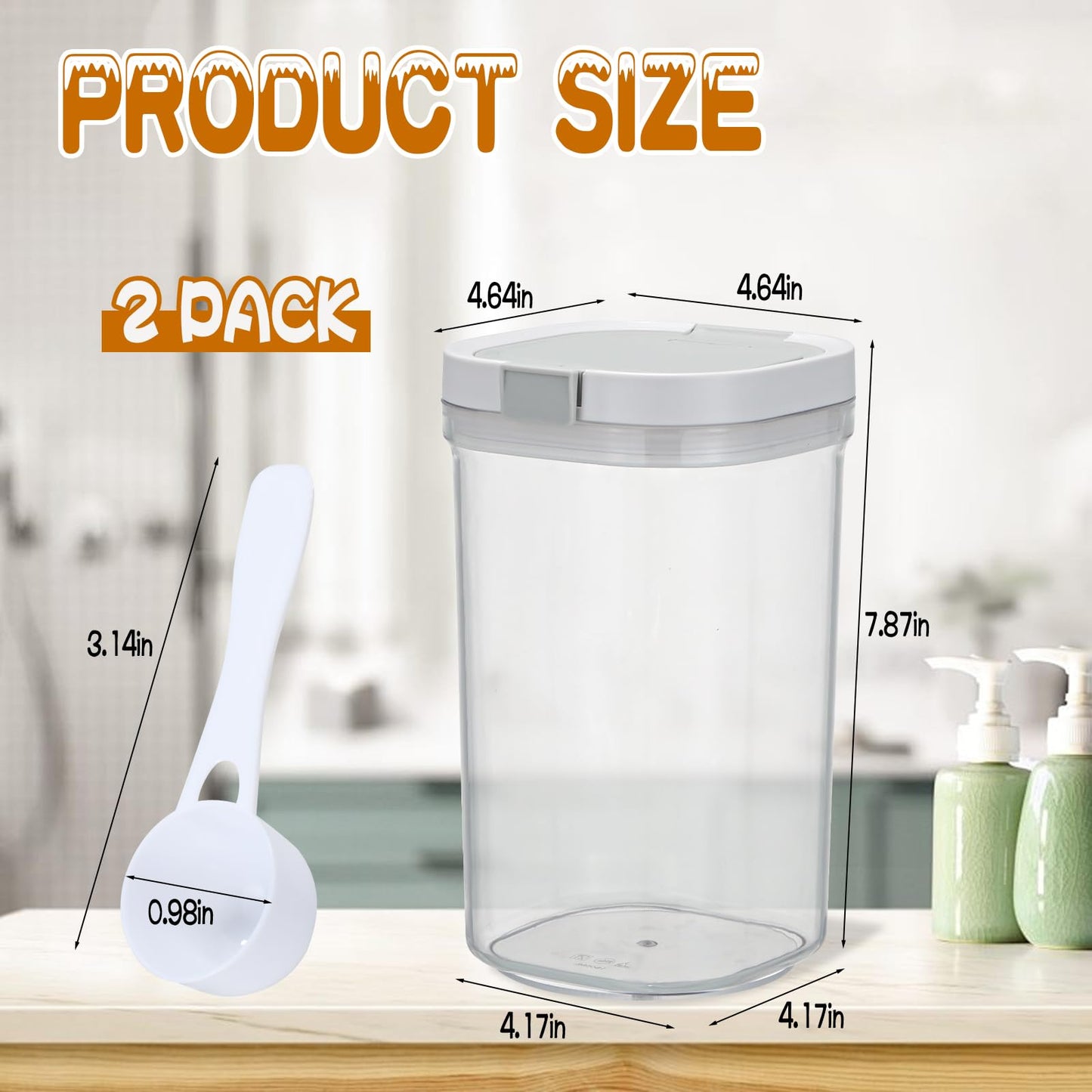 HFYZZ 2 Pack Bath Salt Jar with Pop-Up Airtight Lid and Scoop, 1.8L Plastic Airtight Storage Canister Bathtub Accessories for Bathroom Salt, Flour, Candy, Tea