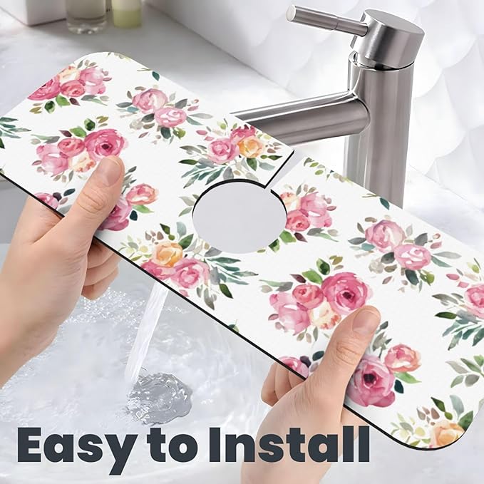 Pink Red Rose Roses Floral Flower Kitchen Sink Splash Guard Faucet Mat Super