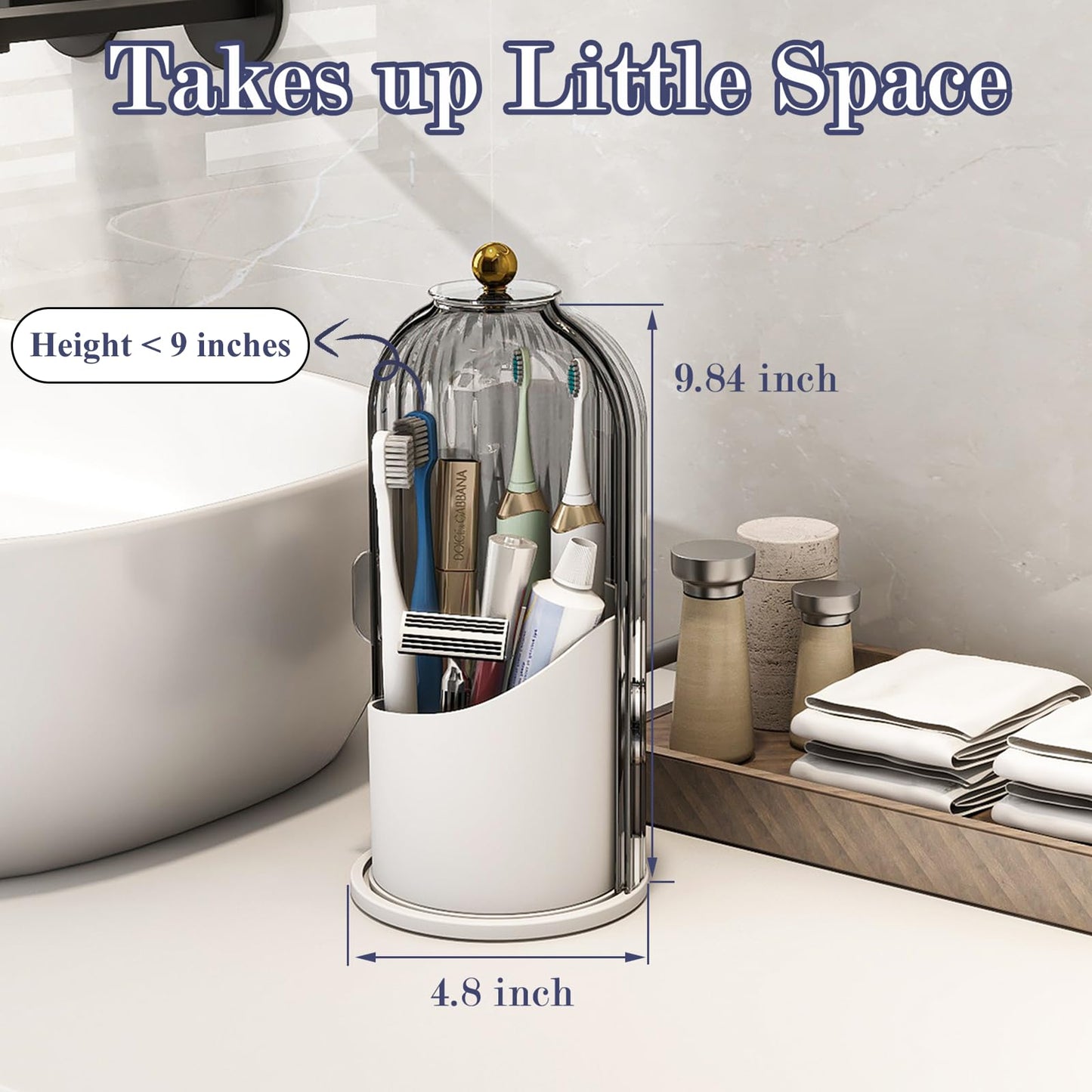 Zufudo Toothbrush and Toothpaste Holders with Cover, Grey White