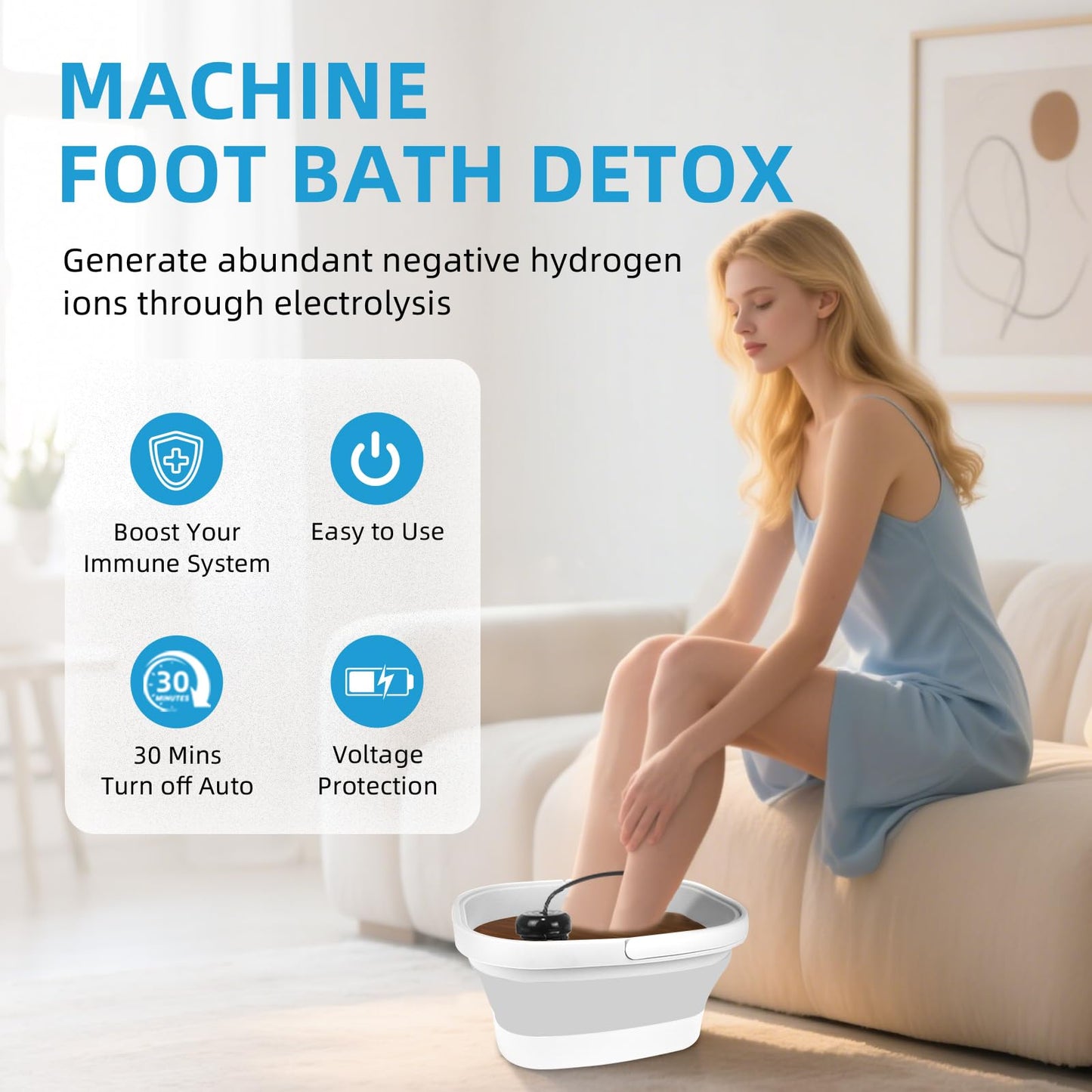 Ionic Foot Bath Detox Machine - For Toxins, Heavy Metals & Free Radicals Comes with 2 Ionic Effector, 80 Disposable Foot Bath Bucket Mats, Foot Bath Sea Salts, Fold-Out Tub, Gift for Men and Women