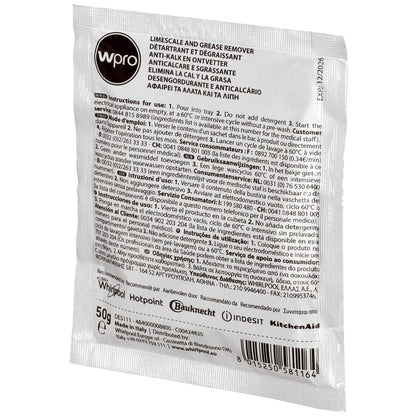 WPRO Indesit Limescale And Detergent Descaler and De Greaser (Box Of 12) Helps Kill Bacteria And Eliminates Odours And Keeps Your Washing Machine Smelling Fresh
