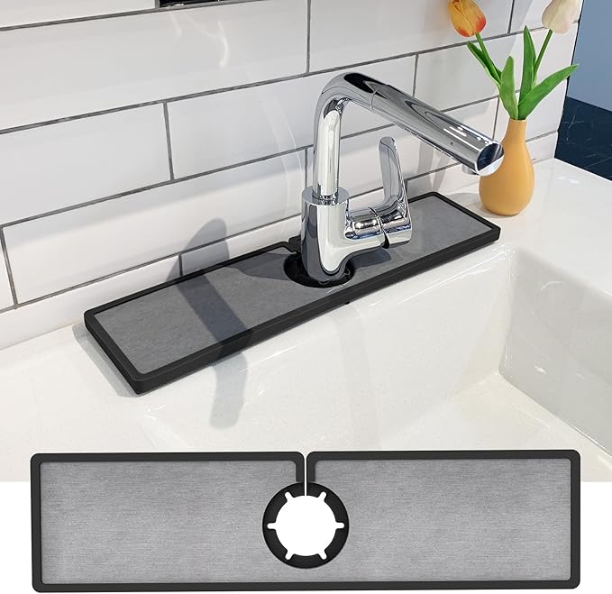 Gosmol Faucet mat for Kitchen Sink, Silicone & Stone Drying Mat for Kitchen Sink