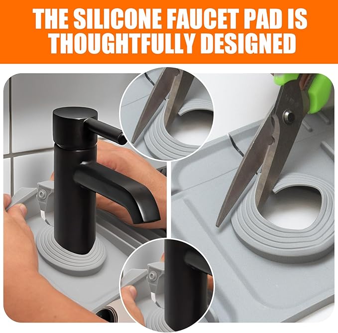 Gray 24" Button Style Faucet Drip Catcher – Silicone Faucet Mat