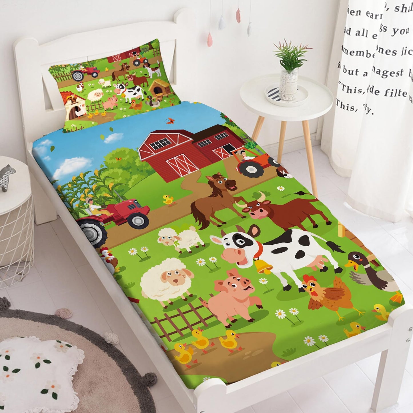 Yasida Farm Animal Cow Twin Size Fitted Sheets for Twin Sheets Set Girls and Boys Bedding Sets Harvest Sheets Goats Chickens Farm Animals Bedding Sheet Soft Microfiber(1*Sheet+1*Pillowcase)