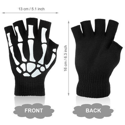 Tatuo 3 Pairs Skeleton Fingerless Glove Glow in the Dark Glove for Kid Adult Halloween(Medium)
