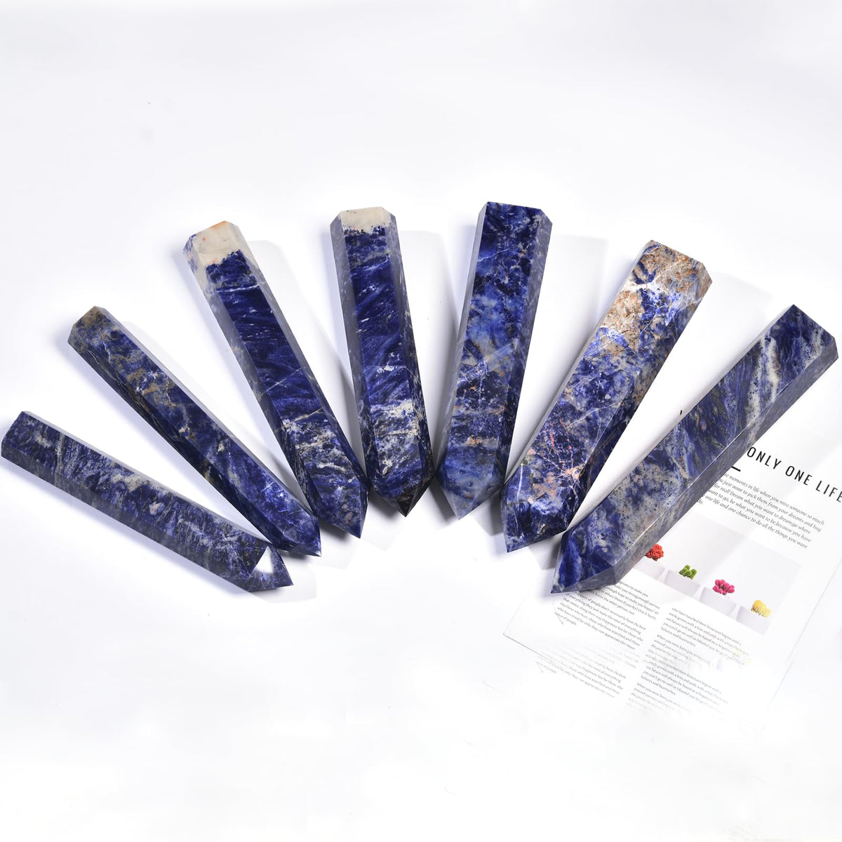 JIC Gem Large Blue Sodalite Obelisk Tower Points Healing Crystal Wand 6 Faceted Blue Quartz Crystals Tower Wand Home Decor Reiki Healing 2.6-3.0 Lbs