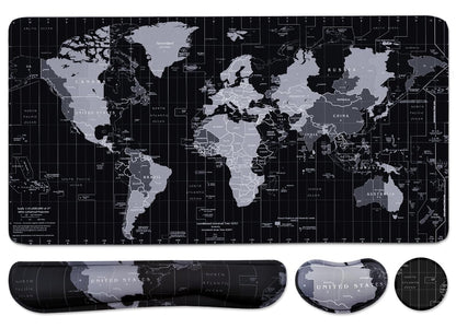 Large Mouse Pad Set, Cute Extended Mouse Pad+Keyboard Wrist Rest Support Desk Pad Memory Foam Ergonomic Easy Typing, 35.4×15.7 in Desk Mat Set for Home Office Study Game - World Map
