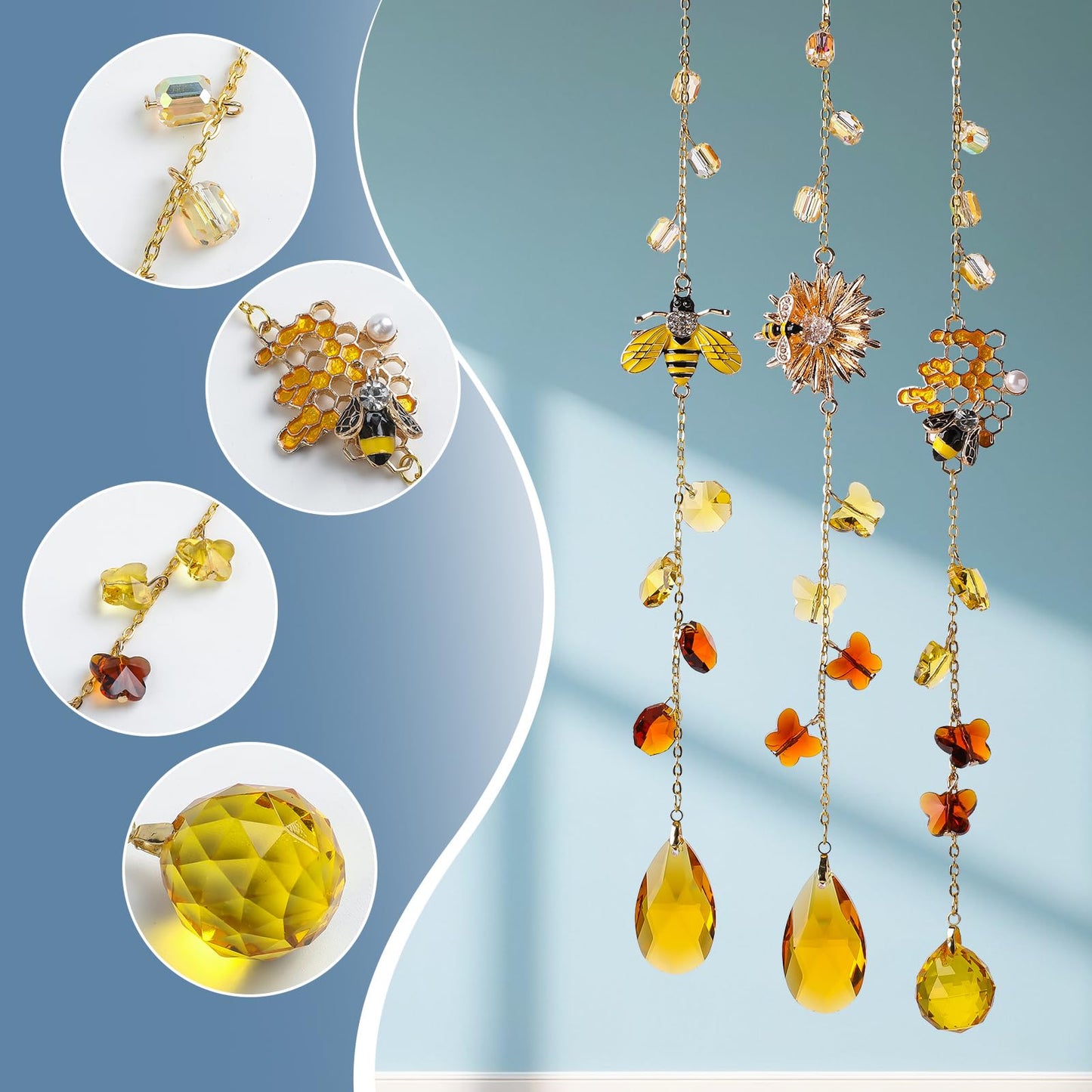 Crystal Sun Catcher Bee Rainbow Maker Hanging Suncatchers Window Decor Christmas Ornaments for Tree Gift for Mom Women Set of 3
