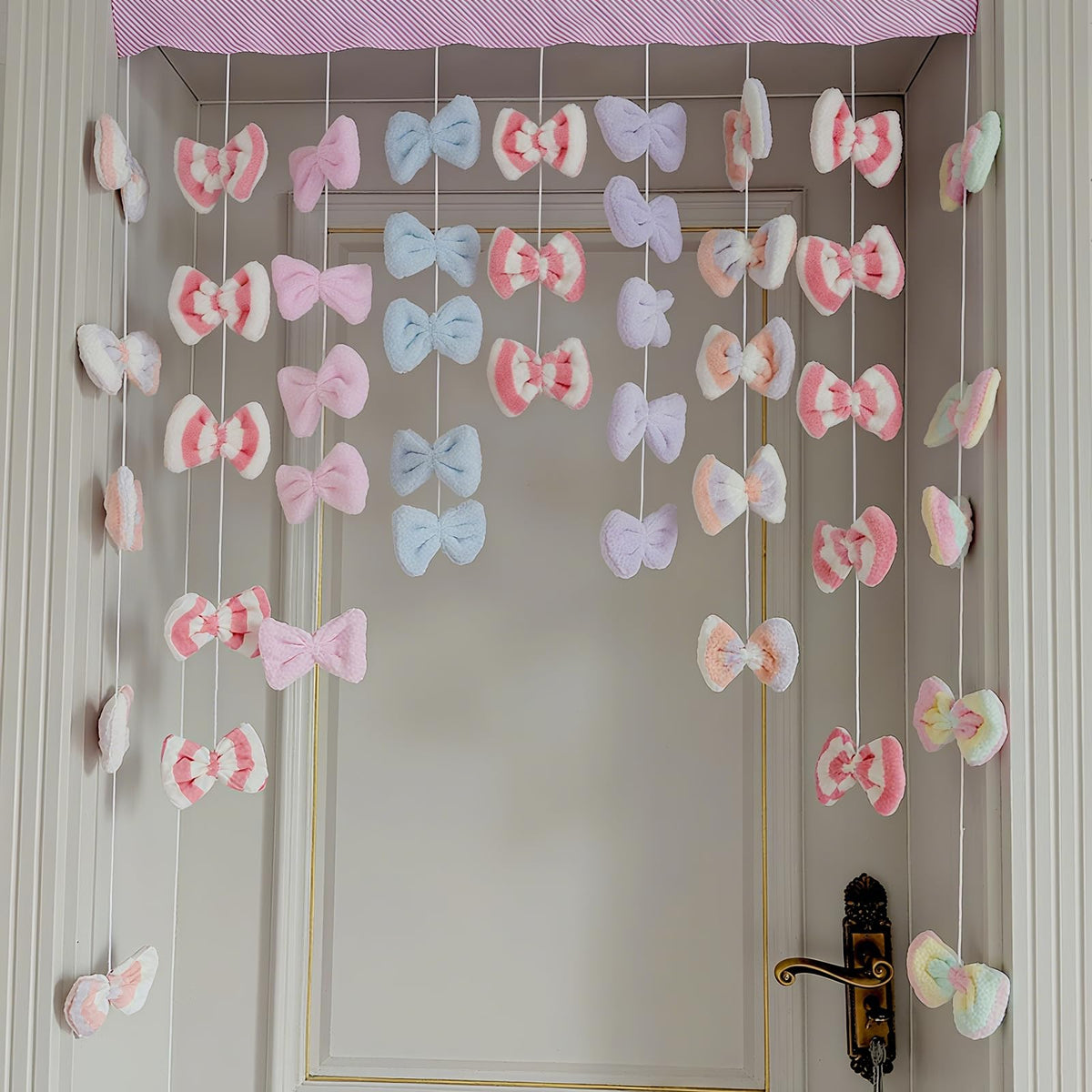 Kynthyre Cute Plush Curtain for Door Window Wall 33" W x 38" L Self-Adhesive Bow Kawaii Curtain for Living Room and Bedroom Decor