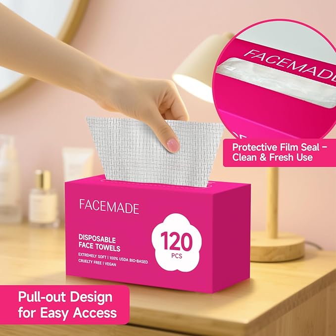 FACEMADE 240 Count Disposable Face Towels, 100% USDA Biobased Face Towelettes