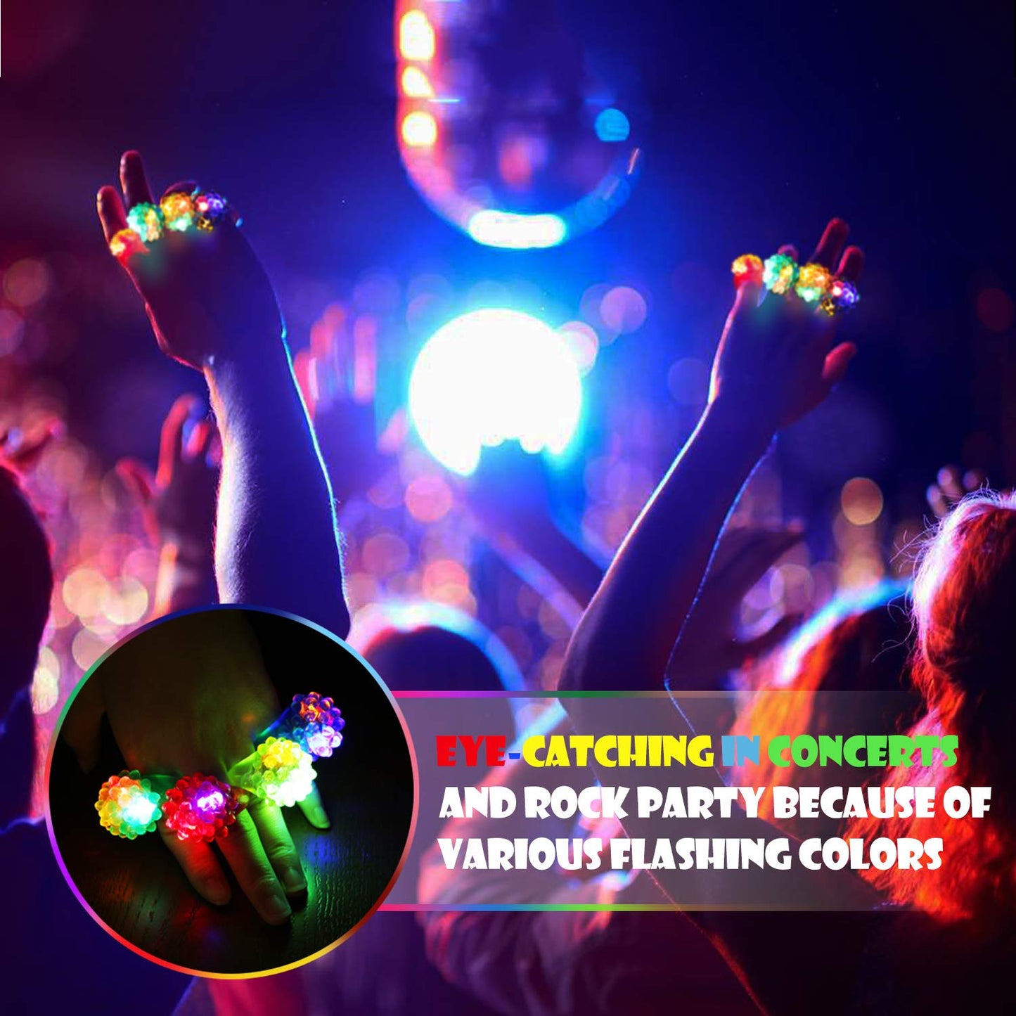 Novelty Place 12Pcs Flashing LED Jelly Rings – Fun Glow in the Dark Light Up Toy Rings for Kids, Party Favors, Birthday, Halloween, Carnival, Disco and Dance Party Supplies